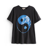 Kukombo Spring Summer Women Tee Sun Moon Casual Oversized Loose Short Sleeve Tshirt Streetwear Top Ladies