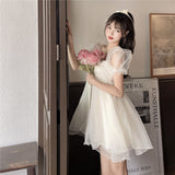Kukombo  Summer Sexy Party Dress Women French Style Princess Sweet Kawaii Mini Dress Puff Sleeve Casual Office Elegant Dresses For Women