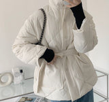 Kukombo Christmas Gift Winter Thick Cotton Padded Coats Women Single-breasted Zippers Lace-up Female Parkas Stand Collar Female Jackets