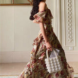 Christmas Gift French Elegant Vintage Dress Women Floral Floor-Length Beach Dress Sexy Wedding Party Long Dress Female Korea Style 2022 Summer