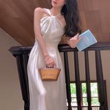 Kukombo Elegant Women Halter Polka Dot Midi Dress Ladies Solid Vintage Strapless Dresses Korean Clothing Femme Robe Summer Vestidos