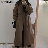 Christmas Gift BGTEEVER Vintage Brown Oversized Women Windbreaker Coats 2021 Autumn Lapel Double Breasted Sashes Loose Ladies Trench Coats