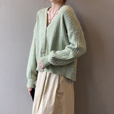 Kukombo Cardigan Women 2022 Spring Sweater Hollow Out Korean Fashion V-Neck Knitted Clothes Purple Long Sleeve Soft Outwears