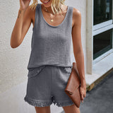 Kukombo  Summer Beach Two Piece Set Women Tassel Tracksuit Loungewear Casual Sleeveless Tops + Slim Shorts Suit Elegant Woman Set Outfits