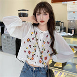 Kukombo Blouse Women Print Casual Simple Hollow Out Teens Square Collar Daily Vintage Harajuku Crop Chic Comfortable College Loose New