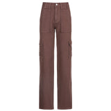 Kukombo Loose Oversize Brown Jeans Women 2022 Casual High Waisted Cargo Pants With Pockets Vintage Cotton Trousers Streetwear