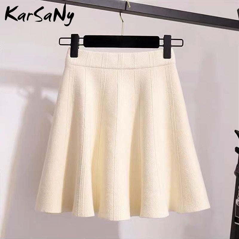 Christmas Gift Spring Short Knitted Skirts For Women High Waist Black School Skirt Solid Mini Gray Pleated Skirts Womens Knit Skirt