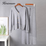 Christmas Gift Hirsionsan 2 Pieces Knitted Sets Women Tracksuit V Neck Cardigan & High Waist Pants Loose Soft Chic Knitted Sweater Outwear Lady