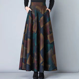 Kukombo Vintage A-Line High Waist Woolen Skirts Autumn Winter Fashion Women's Wool Maxi Skirts Female Casual Long Streetwear