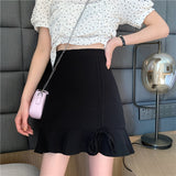 Kukombo Skirts Women Irregular Pleated Drawstring Solid Chic Leisure Womens Mini Skirt Korean Style All-Match Sexy Ruffle Sheath Fashion