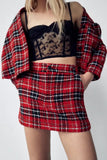 Kukombo Autumn And Winter New Plaid Red Jacket Women's Long Sleeve Korean Loose Fashion Coat Patchwork Blazer Coats