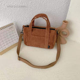 Kukombo  Corduroy Shoulder Bag Women Vintage Shopping Bags Zipper Girls Student Bookbag Handbags Casual Tote With Outside Pocket