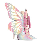 Kukombo Sexy Butterfly Wings Ankle Boots For Women Lace up High Heels Ladies Shoes Shiny Shoes Women Zapatos Mujer Botas Mujer 2022