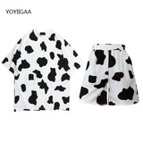 Christmas Gift Cow Printed Summer Women's 2 Piece Set Sportswear Suits Casual Short Sleeve Ladies Girls Two Piece Sets Fashion Sport Pant Suits