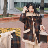 Christmas Gift Lamb wool short down cotton padded jacket women's Korean loose winter plaid jacket 2021 NEW