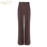 Kukombo High Waist Classic Wide Leg Trousers Women Elegant Pleated Palazzo Pants With Sash Ladies Long Pants Office 2022 spring