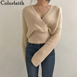 Christmas Gift New 2021 Autumn Winter Women Sweaters Knitting V-neck Cross Wild Fashionable Sexy Pullovers Female Lady Tops SW7777