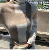 KukomboChristmas Gift New Cashmere Sweater Women's High-Neck Color Matching 100% Pure Wool Pullover Fashion Plus Size Warm Knitted Bottoming Shir-A220920