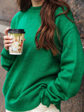 Christmas Gift  2021 Autumn Winter 15% Wool Sweater Solid Green Round Neck Sweater Soft Warm Knitted Tops