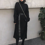Christmas Gift Elegant Turtleneck Thicken Warm Loose Women Knitted Dress Solid Casual Vestidos Femme Autumn Winter Straight Sweater Maxi Robe