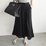Christmas Gift New 2021 Women Summer Trousers Pantskirt High Elastic Waist Casual Cotton and Linen Wide Leg Ankle-Length Pants P6673