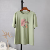 Christmas Gift Hirsionsan Aesthetic Graphic Cotton T Shirts Women Summer Simple Line Print Loose Tees Vintage Short Sleeve Casual Female Tops