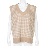 Christmas Gift HEYounGIRL Plaid V Neck Vintage Sweater Vest Casual Elegant Sleeveless Jumpers Pullover Autumn Knitted Top Winter High Street