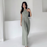Kukombo Summer New Women Jumpsuits Sexy Backless Rompers Female Solid Wide Leg Office Lady Playsuits