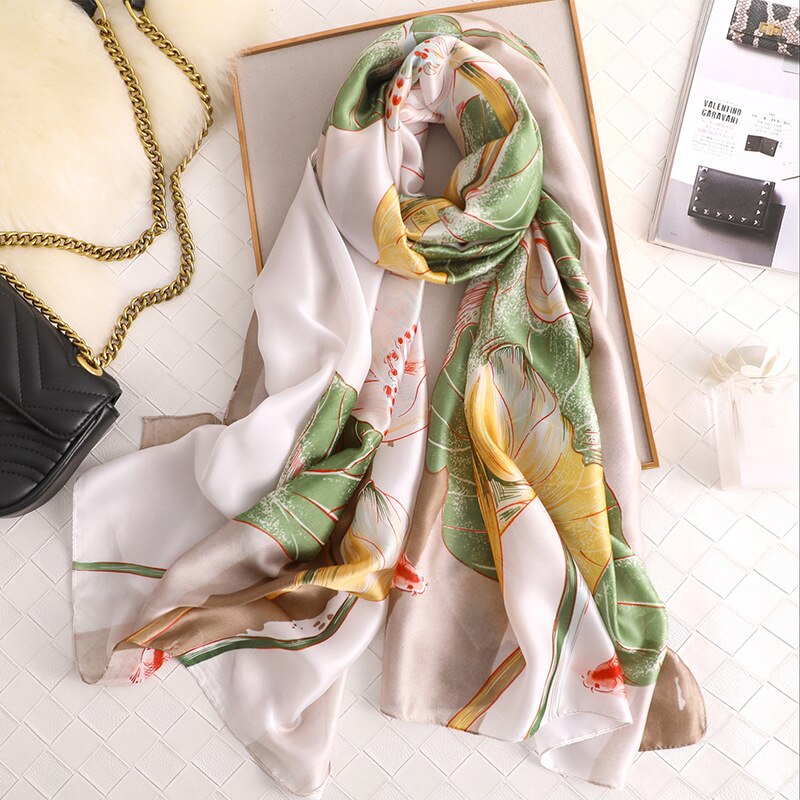 Christmas Gift Lotus Pattern Silk Scarf Women 2021 Fashion Long Shawls And Wraps High Quality Thin Winter Scarves Femme Echarpe Hijab Pashmina