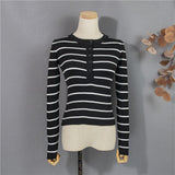 Christmas Gift New 2021 Winter Spring Women Sweater Buttons Knitted Pullovers Striped Casual Fashionable Wild Ladies Tops SW1696