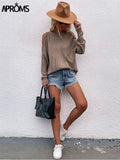 Christmas Gift Aproms Elegant Cold Shoulder Knitted Loose Sweaters Women 2021 Autumn Winter Side Split Pullovers Streetwear Fashion Jumpers Top