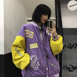 Kukombo America Bomber Baseball Jacket Purple Embroidery Letter Female Men Jacket Women Harajuku Plus Size Streetwear Outerwear Goth