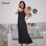 Christmas Gift Marwin Simple Casual Fashion Spaghetti Strap Long Women Dot Printing High Street Holiday Style Mid-Calf Pockets Dresses Vestidos