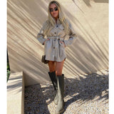 Christmas Gift 2021 WInter New Woollen Wrap Coat Women High Waist Tunic Bandage Jacket Pockets Casual Warm Shirt Coat
