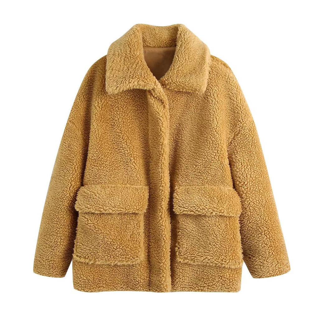 Kukombo Winter Thicken Warm Jacket Coat Women Casual Fashion Lamb Faux Fur Overcoat Fluffy Cozy Loose Outerwear Female