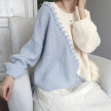 Kukombo Patchwork Knitted Sweater Women Autumn Winter Sweet Kawaii Pullover Sweater Female Casual Loose Korean Tops Fall 2022 Women New