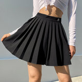 Kukombo Preppy Style Casual Letter Embroidered 90s Pleated Skirt Korean Streetwear Fashion High Waist Mini Skirt For Women