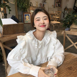 Kukombo Blouses Women French Vintage Peter Pan Collar Design Tender Japanese Style Full Sleeve Edible Tree Fungus Girlish Fashion Spring