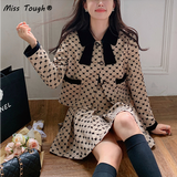 Kukombo 2022 Autumn Elegant Two Piece Set Women Y2K Vintage Print Designer Mini Skirt Suits Female Korean Patchwork Party Kawaii Set