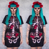 Halloween Kukombo Woman Halloween Bloody Skeleton Print Shirts Party Carnival Skull Rose Scary Zombie Night Club T-Shirt Tops Horror Bride Costume