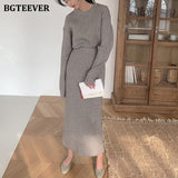 Christmas Gift BGTEEVER Casual Women Knitted Skirt Set O-neck Full Sleeve Pullovers Elastic Waist Skirts 2021 Autumn Winter Women Sweater Set