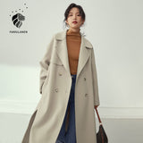 Christmas Gift FANSILANEN Double Breasted 100% Wool Coat Women Elegant Cashmere Long Winter Coat Female Oversized Vitnage Blend Jacket Overcoat