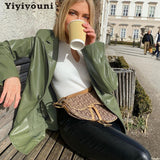 Christmas Gift Yiyiyouni Autumn Winter Office Lady Leather Jackets Women Turn-down Collar Tailored Coat Female Casual Basic Pink Outerwear 2021