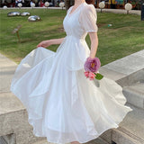 Christmas Gift 2022 Summer Pink Elegant Casual Women's Dresses Short Sleeve Sweet Midi Dress Females Party One Piece Dress Korean Square Collar