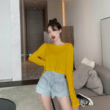 Kukombo Long Sleeve T-Shirts Women Spring Solid Loose Crop Top Sexy New Trendy Leisure Girls T-Shirt Korean Stylish Teens All-Match Chic