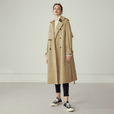 Christmas Gift FANSILANEN 100% Cotton Khaki Long Women Trench Coat Autumn Winter Turn Down Collar Women Clothes Causal Full Sleeve Belt Trench