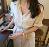 Kukombo New 2022 Women Summer Shirt Dress Single Breasted Oversize Korean Style Vintage Split Lace Up Pure Long Dress DR2628