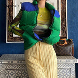 Nadafair Sleeveless Quilted Jacket Green Blue Patchwork Autumn Winter Thick Wram Puffer Bubble Jacket Padded Cutton Vest