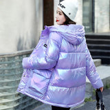 Christmas Gift 2021 New Winter Jacket Women's Parkas Down Cotton Jackets Glossy Female Hooded Cotton Padded Parka Waterproof Coat Plus Size