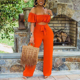 Kukombo Women Off Shoulder Cut Out Jumpsuit Wide Leg Long Overalls Chic Summer Boho Beach Jumpsuits